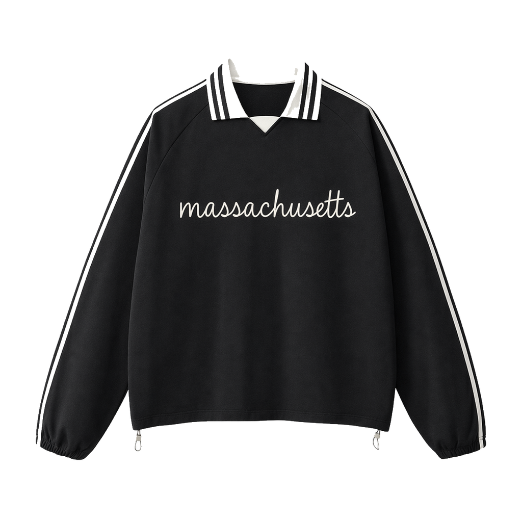 Collection 3 Massachusetts Contrast Striped Lapel Collar Sweatshirt - Black front