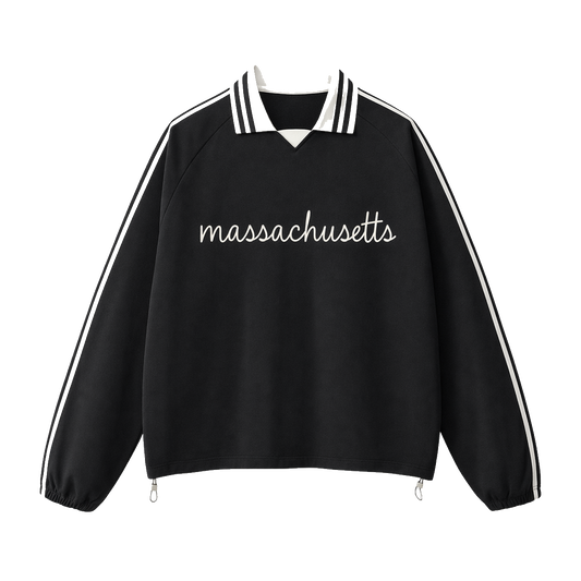 Collection 3 Massachusetts Contrast Striped Lapel Collar Sweatshirt - Black front