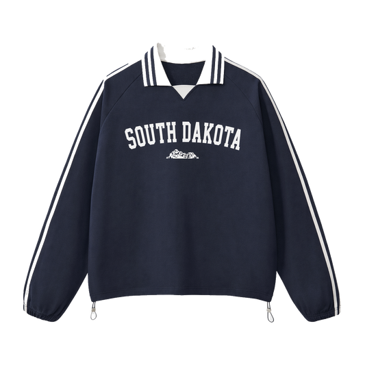 Collection 9 South Dakota Contrast Striped Lapel Collar Sweatshirt - Royal Blue front
