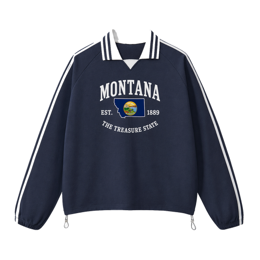 Collection 8 Montana Contrast Striped Lapel Collar Sweatshirt - Royal Blue front