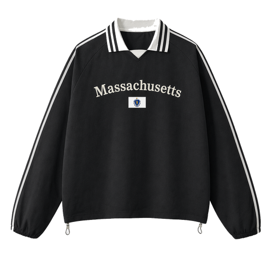 Collection 6 Massachusetts Contrast Striped Lapel Collar Sweatshirt - Black front