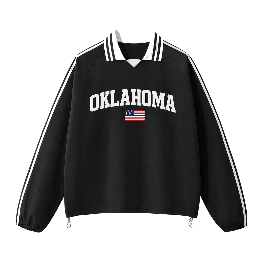 Collection 2 Oklahoma Contrast Striped Lapel Collar Sweatshirt - Black front