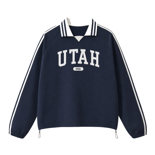 Collection 4 Utah Contrast Striped Lapel Collar Sweatshirt - Royal Blue front