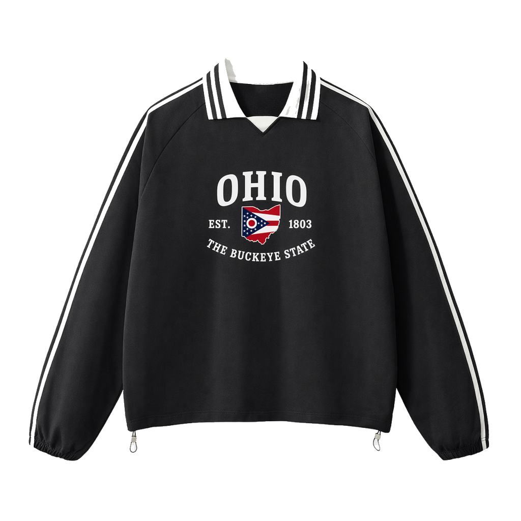 Collection 8 Ohio Contrast Striped Lapel Collar Sweatshirt - Black front
