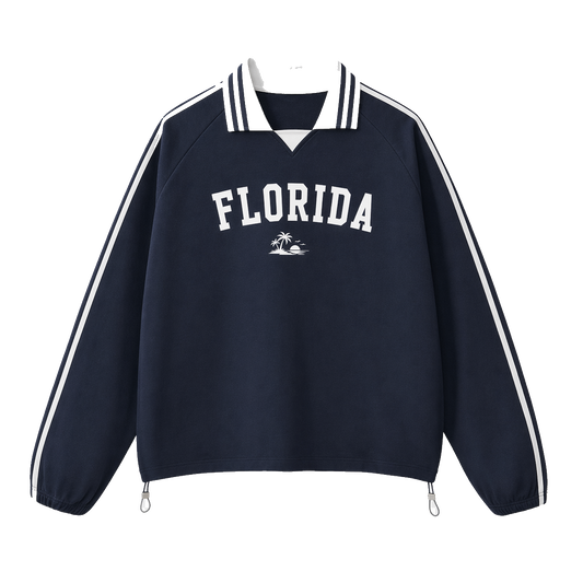 Collection 9 Florida Contrast Striped Lapel Collar Sweatshirt - Royal Blue front