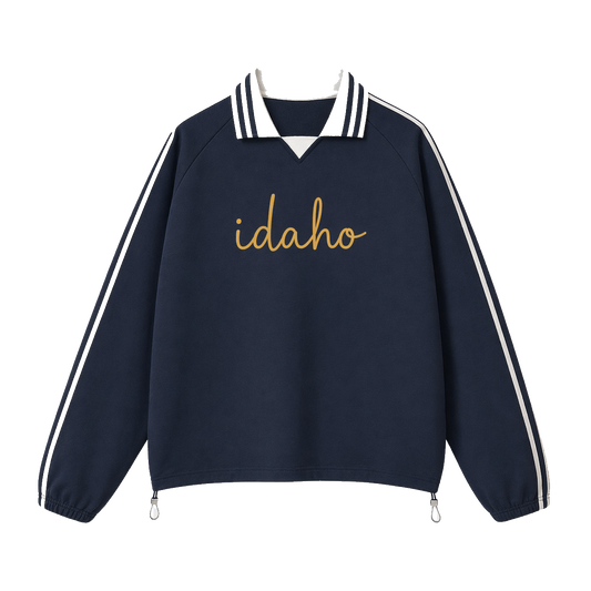 Collection 3 Idaho Contrast Striped Lapel Collar Sweatshirt - Royal Blue front