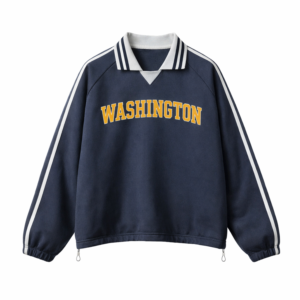 Collection 1 Washington Contrast Striped Lapel Collar Sweatshirt - Royal Blue front