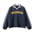 Collection 1 Washington Contrast Striped Lapel Collar Sweatshirt - Royal Blue front