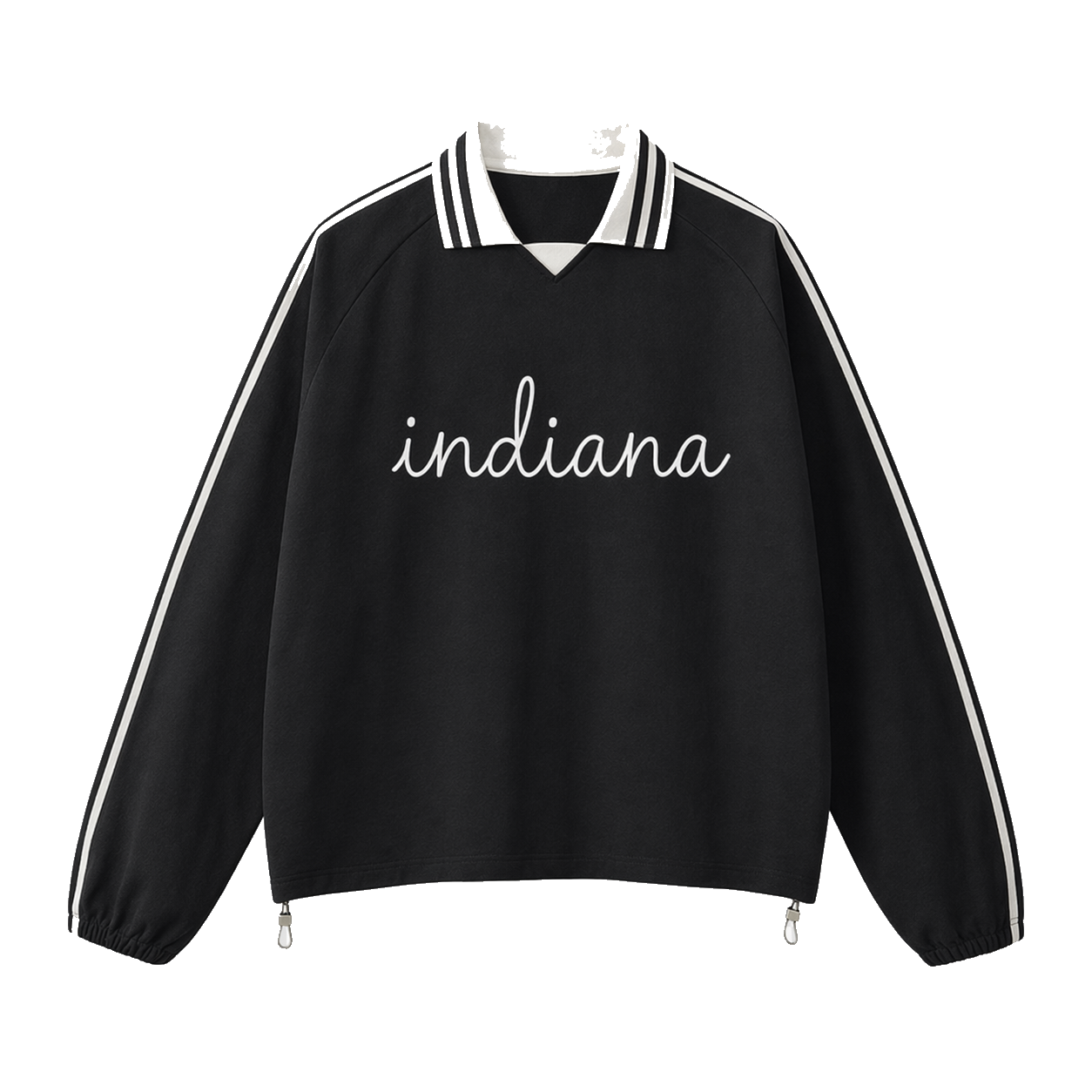 Collection 3 Indiana Contrast Striped Lapel Collar Sweatshirt - Black front