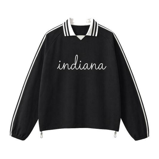 Collection 3 Indiana Contrast Striped Lapel Collar Sweatshirt - Black front
