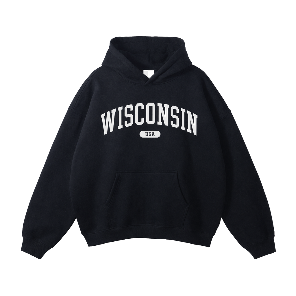 Collection 4 Wisconsin Oversize Fleeced Hoodie - Black front