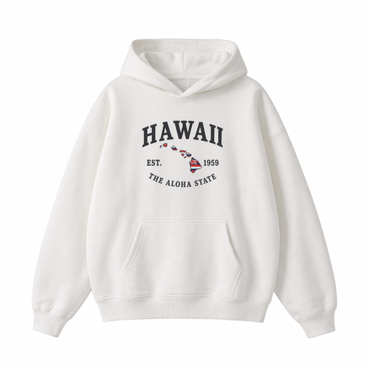 Collection 8 Hawaii Oversize Fleeced Hoodie - White front