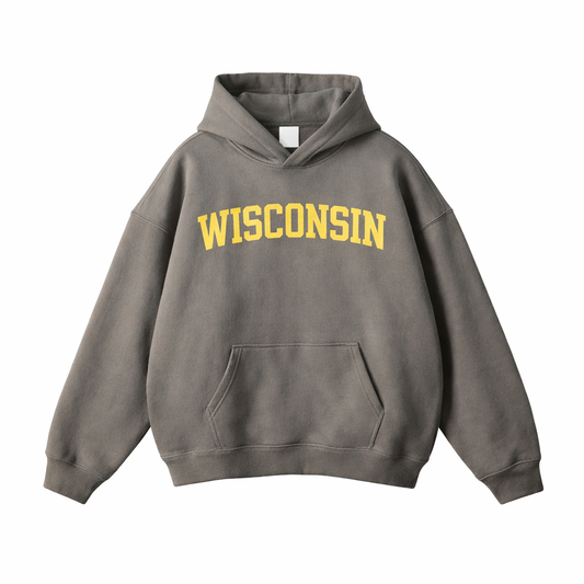 Collection 1 Wisconsin Oversize Fleeced Hoodie - Gray Coffee front