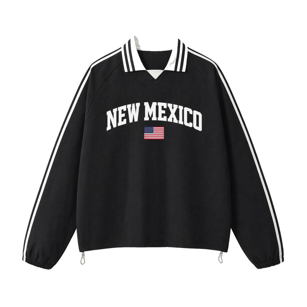 Collection 2 New Mexico Contrast Striped Lapel Collar Sweatshirt - Black front