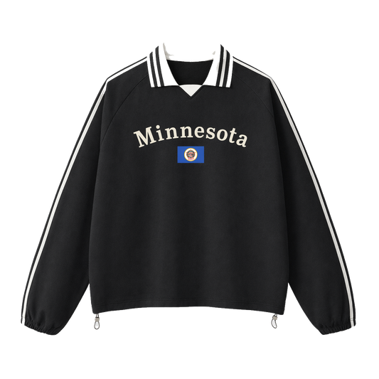 Collection 6 Minnesota Contrast Striped Lapel Collar Sweatshirt - Black front