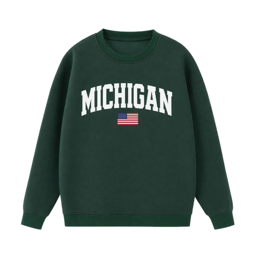 Collection 2 Michigan Essential Heavyweight Crewneck Sweatshirt - Dark Green front