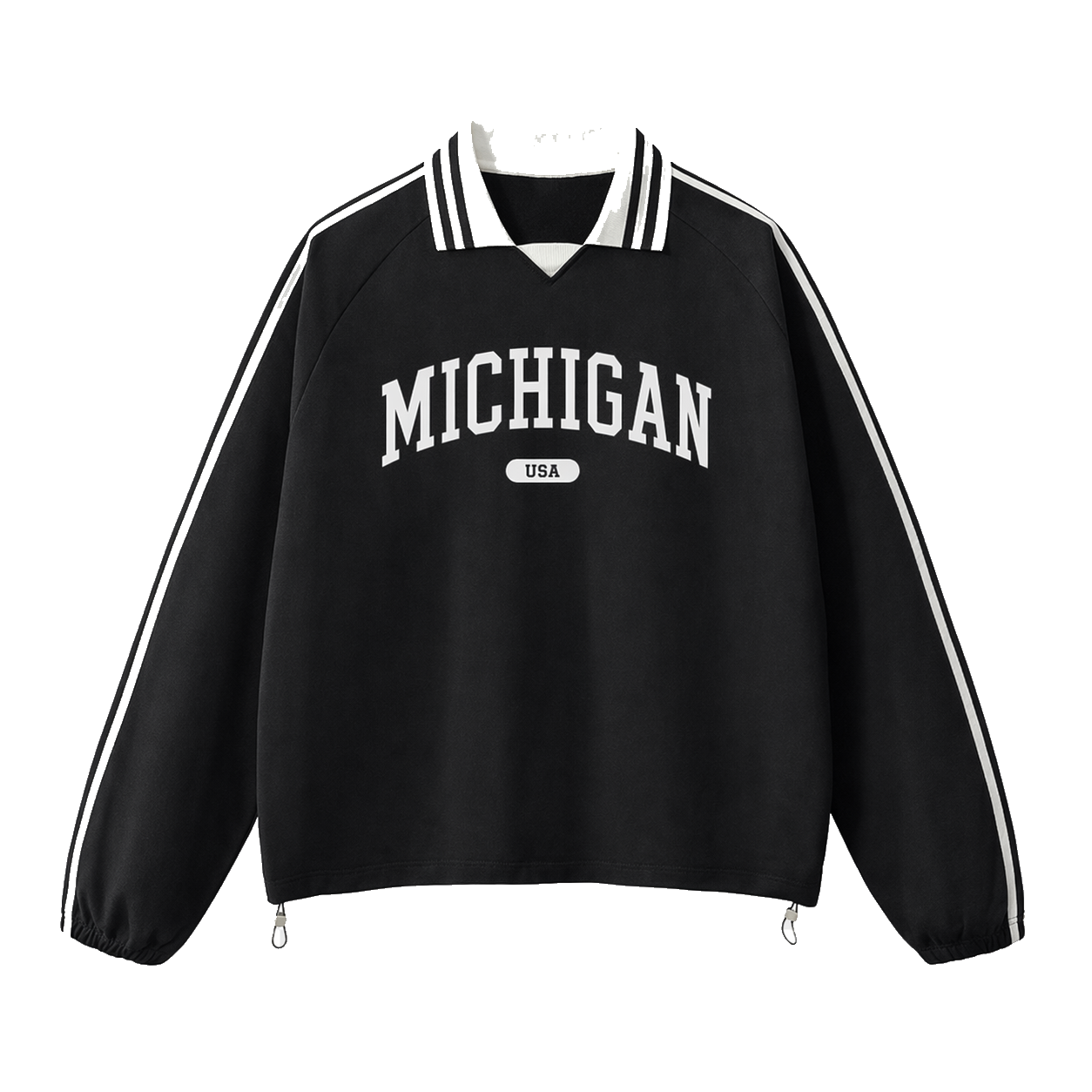 Collection 4 Michigan Contrast Striped Lapel Collar Sweatshirt - Black front
