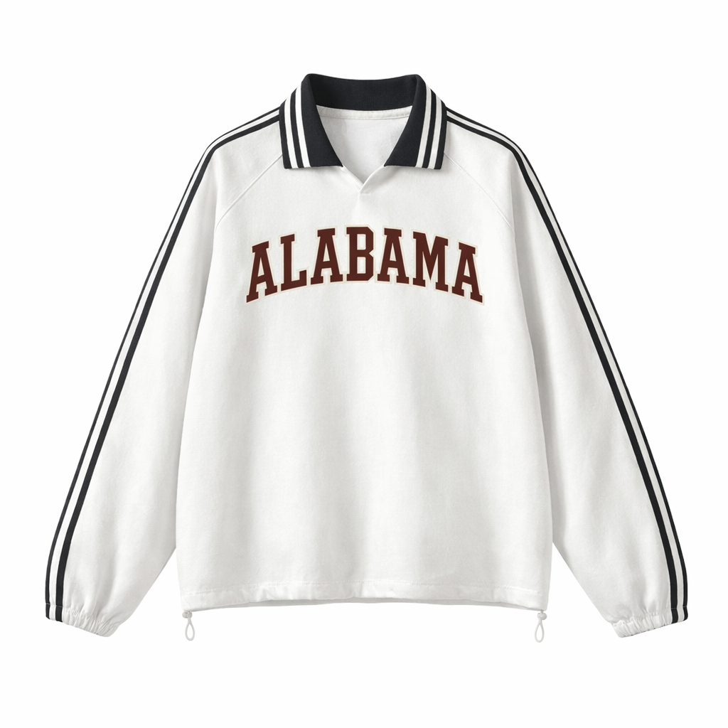 Collection 1 Alabama Contrast Striped Lapel Collar Sweatshirt - White front