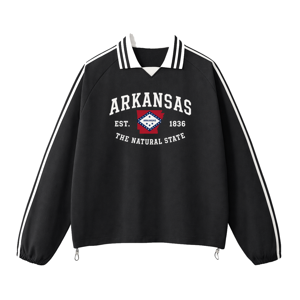 Collection 8 Arkansas Contrast Striped Lapel Collar Sweatshirt - Black front