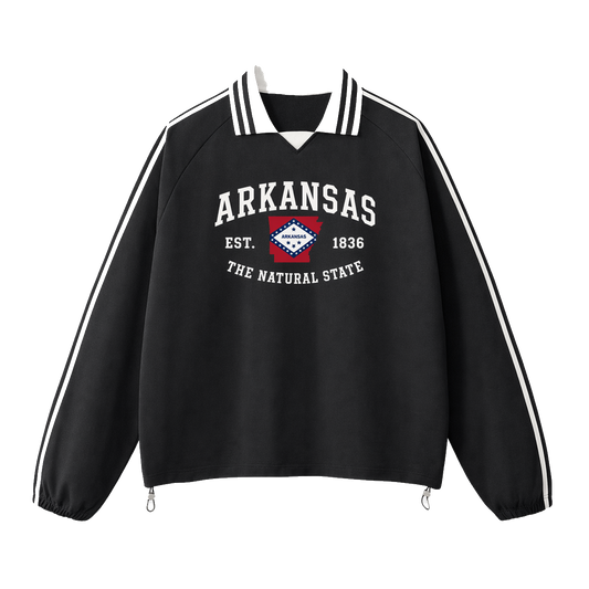 Collection 8 Arkansas Contrast Striped Lapel Collar Sweatshirt - Black front