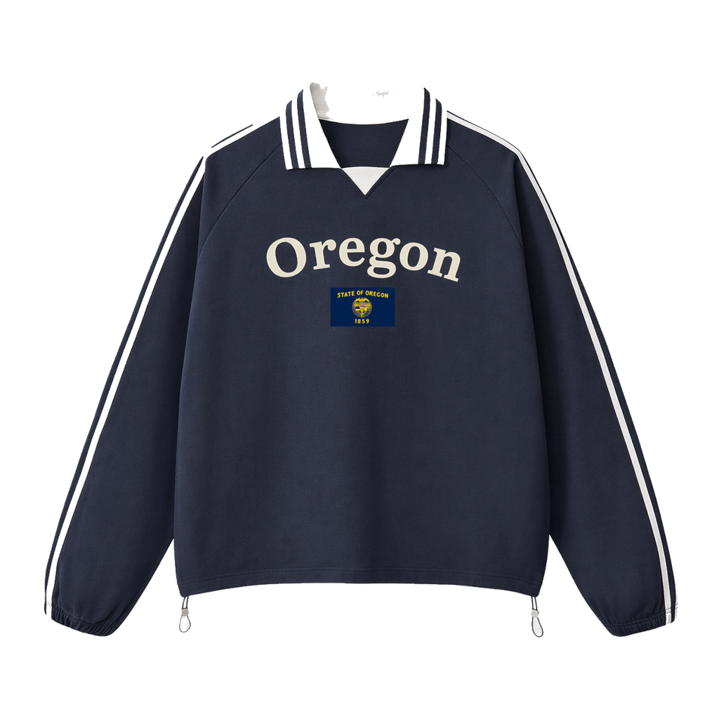 Collection 6 Oregon Contrast Striped Lapel Collar Sweatshirt - Royal Blue front