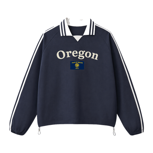 Collection 6 Oregon Contrast Striped Lapel Collar Sweatshirt - Royal Blue front
