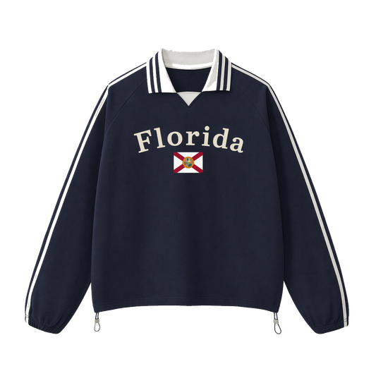 Collection 6 Florida Contrast Striped Lapel Collar Sweatshirt - Royal Blue front