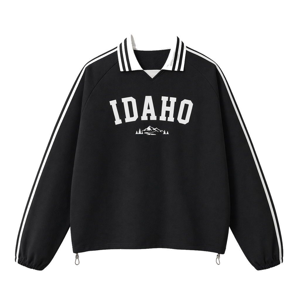 Collection 9 Idaho Contrast Striped Lapel Collar Sweatshirt - Black front