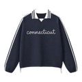 Collection 3 Connecticut Contrast Striped Lapel Collar Sweatshirt - Royal Blue front