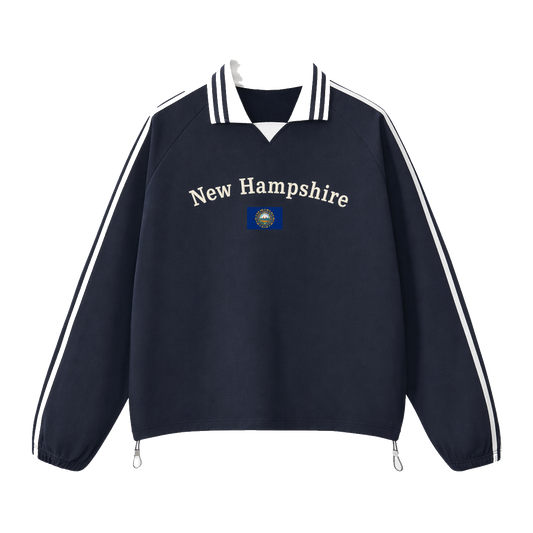 Collection 6 New Hampshire Contrast Striped Lapel Collar Sweatshirt - Royal Blue front