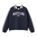 Collection 4 Maryland Contrast Striped Lapel Collar Sweatshirt - Royal Blue front