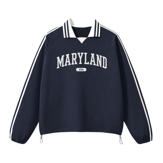 Collection 4 Maryland Contrast Striped Lapel Collar Sweatshirt - Royal Blue front