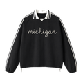 Collection 3 Michigan Contrast Striped Lapel Collar Sweatshirt - Black front