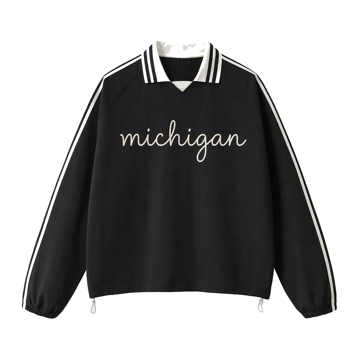 Collection 3 Michigan Contrast Striped Lapel Collar Sweatshirt - Black front