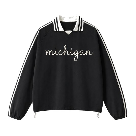 Collection 3 Michigan Contrast Striped Lapel Collar Sweatshirt - Black front