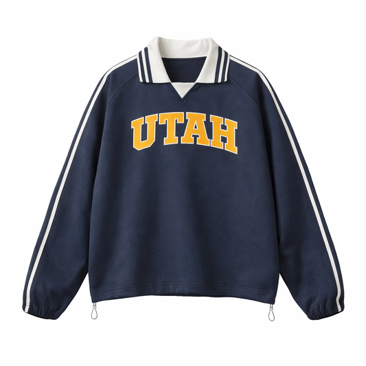 Collection 1 Utah Contrast Striped Lapel Collar Sweatshirt - Royal Blue front