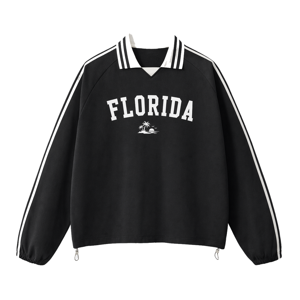 Collection 9 Florida Contrast Striped Lapel Collar Sweatshirt - Black front