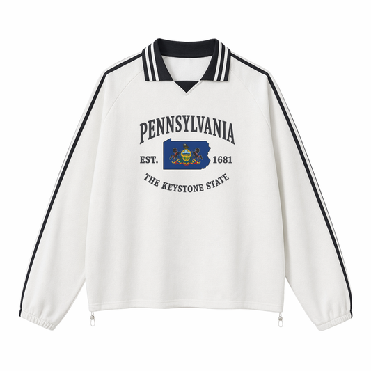 Collection 8 Pennsylvania Contrast Striped Lapel Collar Sweatshirt - White front