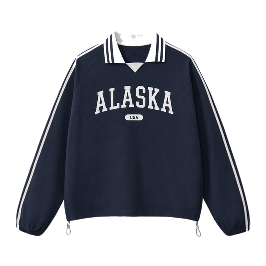 Collection 4 Alaska Contrast Striped Lapel Collar Sweatshirt - Royal Blue front