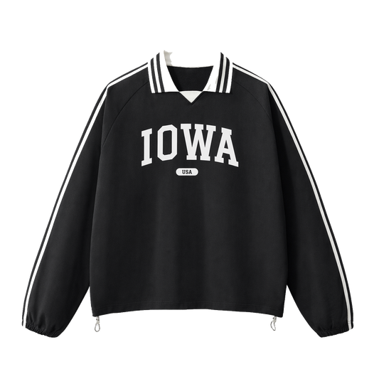 Collection 4 Iowa Contrast Striped Lapel Collar Sweatshirt - Black front