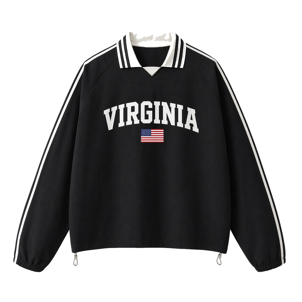 Collection 2 Virginia Contrast Striped Lapel Collar Sweatshirt - Black front