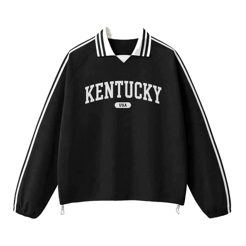 Collection 4 Kentucky Contrast Striped Lapel Collar Sweatshirt - Black front