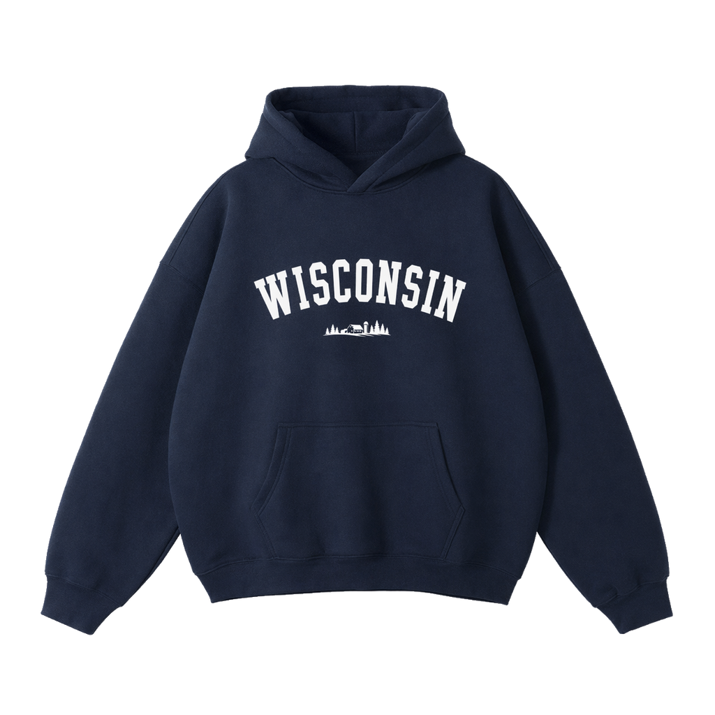 Collection 9 Wisconsin Oversize Fleeced Hoodie - Navy Blue front