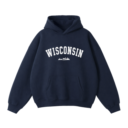 Collection 9 Wisconsin Oversize Fleeced Hoodie - Navy Blue front