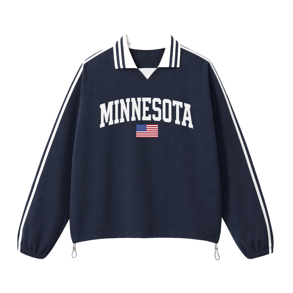 Collection 2 Minnesota Contrast Striped Lapel Collar Sweatshirt - Royal Blue front