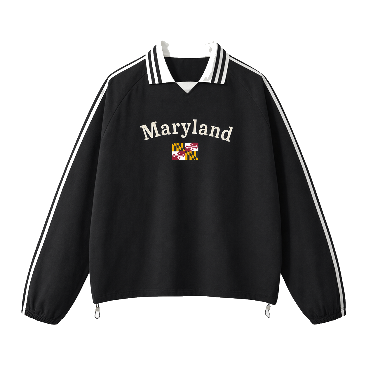 Collection 6 Maryland Contrast Striped Lapel Collar Sweatshirt - Black front