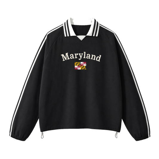 Collection 6 Maryland Contrast Striped Lapel Collar Sweatshirt - Black front