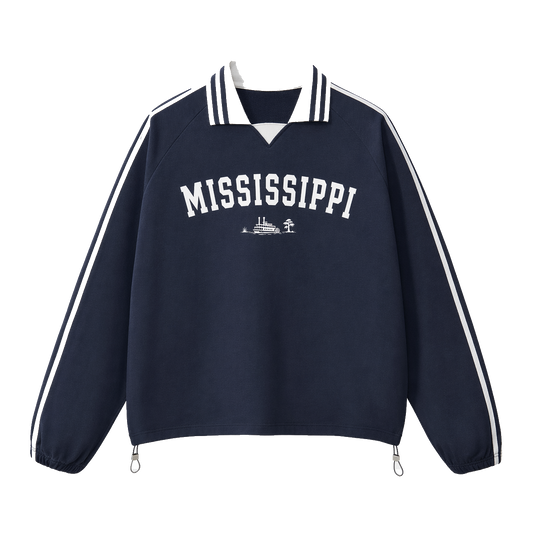 Collection 9 Mississippi Contrast Striped Lapel Collar Sweatshirt - Royal Blue front
