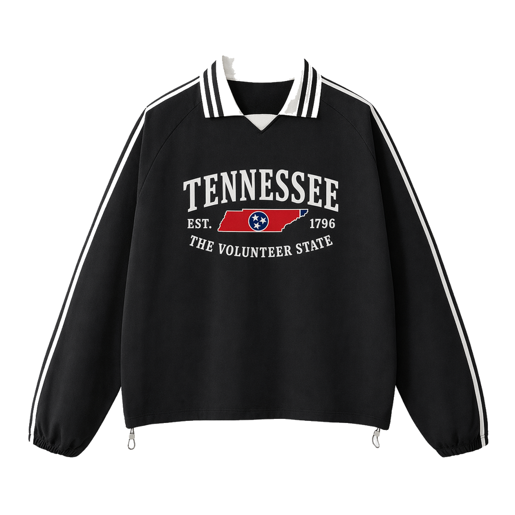 Collection 8 Tennessee Contrast Striped Lapel Collar Sweatshirt - Black front