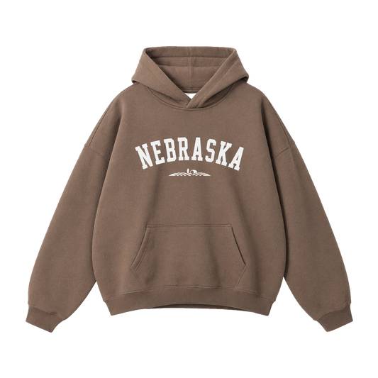 Collection 9 Nebraska Oversize Fleeced Hoodie - Brown front